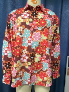 Halloween Hippie Mens Disco Hip-Hop Button Flower Retro Long Sleeve Shirt Print Flower Pullover Blouse Versatile Top