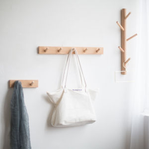 Solid Wood Wall Mounted Coat Hook Entrance Hallway Clothes Key Holder No Drilling Required Multi-Purpose Storage Organizer