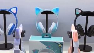 Headset Headphone Bluetooth Wireless HiFi Extra Bass Led Cat STN28 Ear Gaming Model Telinga Kucing Lucu