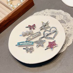 Magnetic Hair Clips Korean Style Y2K Sweet Cool Full Diamond Star Bangs Side Clips Fashionable Hair Accessories