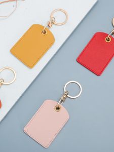 Leather Protection Case Square Bus Card Keychain round Leather Pendant Creative Gift Cultural Relics Keychain Macaron Color