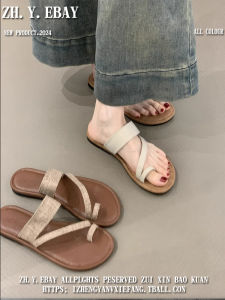 Retro Casual Flat Bottom Toe-Over Sandals Womens 2025 New Summer Beach Vacation Casual Beach Cool Shoes Slippers