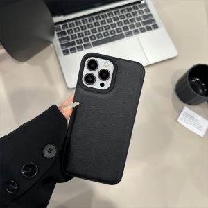 CrashStar Pure Black Leather Hard Shockproof Phone Case For iPhone 15, 14 Pro Max, 13, 12, 11 Pro Max