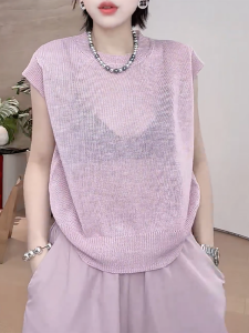 QINGNAER | Summer Lightweight Sheer Short Sleeve Knit Top
