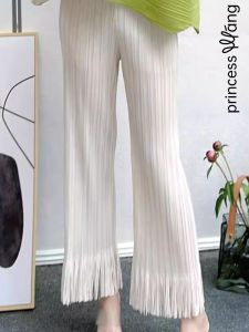WANGGONGZHU | High Waist Fringed Straight Leg Chiffon Nine Points Pants Women Summer New Casual Fashion Slimming Trousers Princess Style
