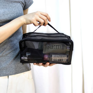 กระเป๋าเครื่องสำอางขนาดเล็กแบบพกพาพร้อมสายคล้องได้ กระเป๋าเครื่องสำอางแบบอัดได้ กระเป๋าเก็บของสำหรับใส่เครื่องสำอาง กระเป๋าใส่ของสำหรับเดินทาง