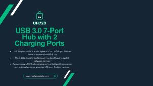 TP-LINK Tplink 7 USB 3.0 Port Hub + 2 USB Charging Ports Speed Fast Data Transfer Plug and Play 1m Cable Black UH720