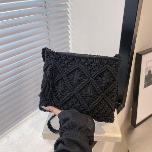 Túi Đeo Chéo Nữ Dệt Tay Có Chi Tiết Tua Rua Khóa Kéo Túi Đeo Vai Phong Cách Bohemian Túi Đi Biển Chất Liệu Cotton Mềm Mại Lót Polyester Thích Hợp Cho Du Lịch