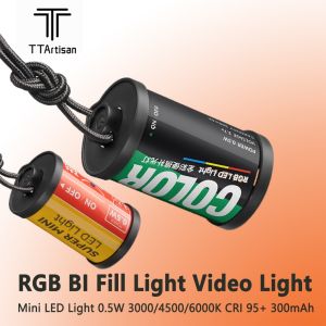 TTArtisan RGB เติมแสงแฟลชวิดีโอตัวยึดแม่เหล็กแสง Reteo ฟิล์มสไตล์มินิไฟ LED 0.5W 3000/4500/6000K CRI 95 + 300MAh