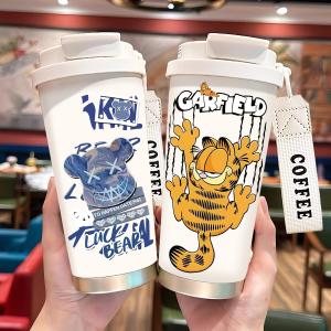 Trendy Violent Bear Stainless Steel Insulated Water Bottle Portable Straw Coffee Cup Cartoon Simple Climbing Wall Cat Cup for Students