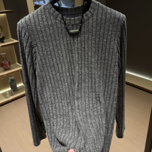 Áo Thun Nam Tay Dài Cổ Tròn Dệt Kim Đơn Giản Màu Xám Sọc Phong Cách Hàn Quốc Đa Năng Lông Cừu Áo Sơ Mi Cơ Bản Mùa Thu