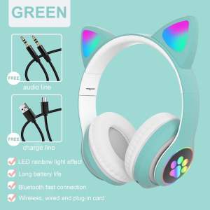 Headphone Bluetooth Kucing LED Wireless Light Kuping Rechargeable