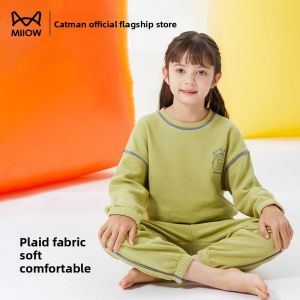 miiow | Pure Cotton Long Sleeve Cartoon Pajamas Set For Boys And Girls Home Wear Sleepwear Spring Autumn Season Antibacterial Kids Clothes