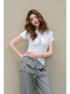 Lace Trimmed Slim Fit White T-Shirt