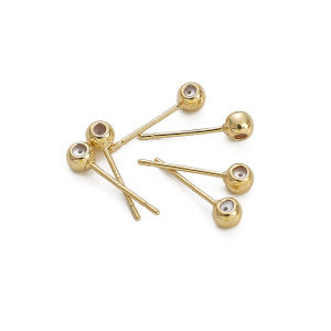 2pcs/bag 14K Gold Plated Brass Ball Stud Earring For DIY Fashion Earring Making