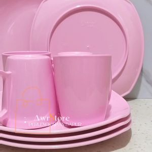 PROMO 12 PCS ISI 6 PIRING 6 GELAS MELAMIN PINK FOODGRADE DAN BPA FREE