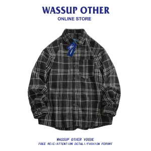 Retro Plaid Long Sleeve Loose Casual Shirt for Men Spring and Autumn