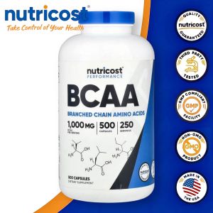 Nutricost Performance BCAA Branched Chain Amino Acids 1000mg 500 Capsules 250 Servings Dietary Supplement