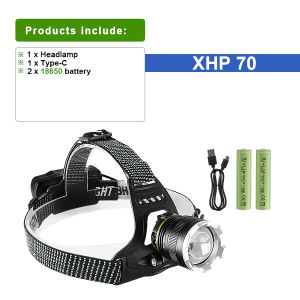 5000LM XHP70 Powerful LED Headlamp Long Range 2*18650 Headlight Rechargeable Head Flashlight High Power HeadLamp Fishing Light