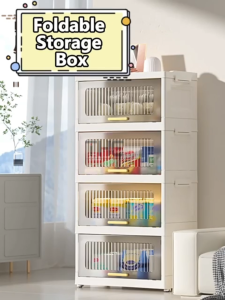 THE L40-60cm (3-6 Layers) Stackable Foldable Storage Cabinet with Flip & Push-in Door Bottom Pulley