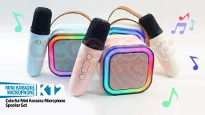 Set Karaoke Portabel Mini K12 dengan Speaker Bluetooth & Lampu LED RGB - Kapasitas Baterai Tahan Lama