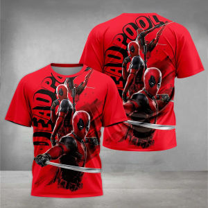 Hasbro | Summer Mens Deadpool 3D Print Marvel Avengers League T-shirt for Street Round-neck Loose Short-sleeved Adult Sports Shirt