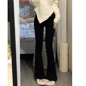 Fall Retro Straight-leg Narrow Version Denim Female High Waist Silm Slim Looking High Street Ins Drape Wide-Leg Draggle-Tail Trousers