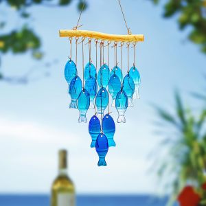 Blue glass sea wind chimes outdoor glass wind chimes handcrafted fish wind chimes large glass wind chimes beach parties wed