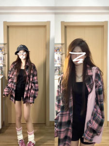 Áo Khoác Sơ Mi Kẻ Caro Cổ Polo Dài Tay Dáng Rộng Phong Cách Mỹ Cho Nữ Mùa Xuân 2025 Áo Khoác Ngoài Đa Năng Mới