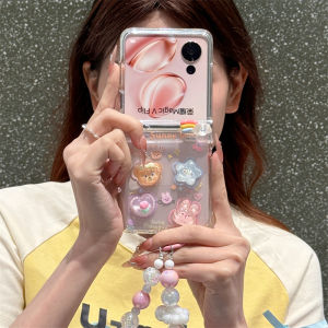 Cute Bear Heart 3D Flip Cover for Xiaomi Honor Motorola Anti-Fall Protective Case Foldable Screen Female Style Mobile Phone Shell