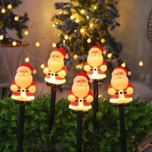 5Pcs/Set Christmas Santa Claus Pathway Lights Garden Stake Lights Solar Powered For Patio Camping Xmas Holiday Party Decoration