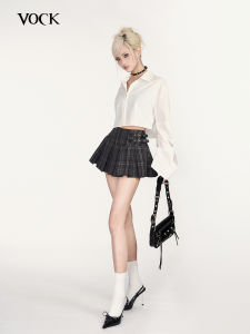 VOCK High Waist Plaid Mini Skirt American Style Spicy Girl A-Line Half-length Skirts for Short Women Sweet Style Pleated Skirt