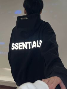 Essentials Double Line 3M Reflective High Street Letter Fashion Brand Sweater Fog Fleece-lined Couple Hoodie Men and Women