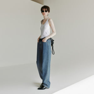 Yasako High Waist Wide Leg Jeans Womens Spring Summer Washed Straight Cut Tummy Control Denim Pants Cotton Stretch Fabric