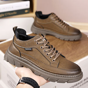 Mens Casual Leather Shoes Low Cut Workwear Anti-Slip Martin Boots Soft Bottom Office Shoes Vintage British Style Leather Shoes