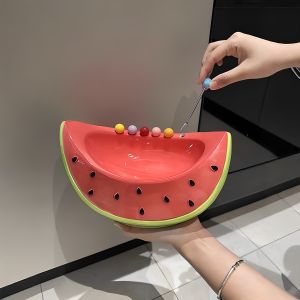 Luxury Ceramic Salad Bowl Set Stainless Steel Mini Forks for Living Room Fruit Watermelon Plate Multifunctional Dining Utensils