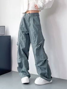 Womens High Waist Wide Leg Pants Autumn New Style Loose Casual Drapey Folded Hem Floor-Length Trousers Slimming Effect