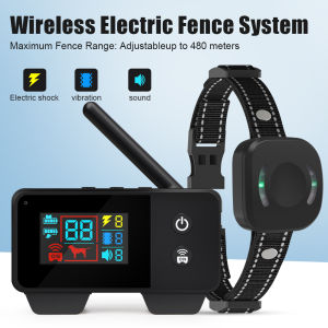 รีโมทคอนโทรลระบบรั้วสัตว์เลี้ยงไฟฟ้า480เมตรระบบ GPS เครื่องควบคุมสุนัขไร้สายการสั่นสะเทือนแบบชาร์จไฟได้เสียงกระแทกเครื่องประดับสัตว์เลี้ยง