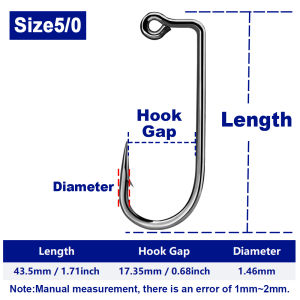 FishTrip Fishing Jig Hook 50pcs 90 Degree Jig Hook High Carbon Steel Long Shank Soft Plastic Mold Aberdeen Hook Saltwater