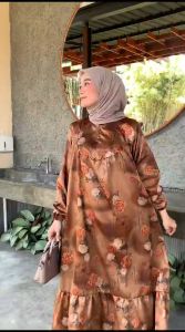 GAMIS SUTRA SILK JUMBO LD 115 PREMIUM DRESS MOTIF BUNGA FASHION MUSLIM SIZE JUMBO BUSUI FRIENDLY