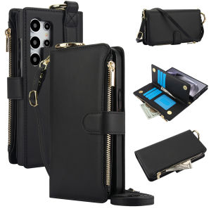Card Case For Samsung With Diagonal Strap Lanyard Wallet Bag Case Cards Slot Case Mobile Phone Shell With Card holder Cases With Rope Casing Cover For Samsung Galaxy S25 Ultra S24 Plus S23 Ultra S23 FE S22 Plus S21 S24 FE Note20 Ultra Flip Leather Case