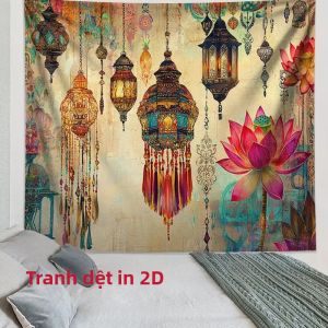 VIKAMA Bohemian Lotus Tấm Thảm Hoa Treo Tường Vintage Ngoại Lai Đèn Chùm Cho Phòng Ngủ Và Phòng Khách Trang Trí Nhà 100% Polyester