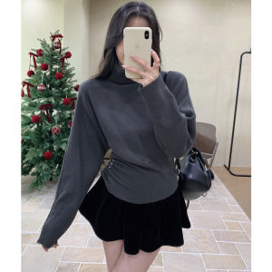BINKAFENNY | Womens High Collar Side Buttoned Knitted Wool Sweater Slim Fit Base Shirt Inner Wear Autumn Winter Uneven Waist Inward Top