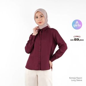 Aerostreet Kemeja Rayon Panjang Hikaru Maroon Gelap Woman QEAAA