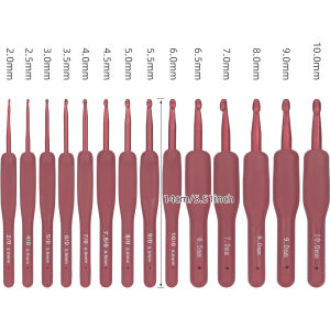 QJH Red Crochet Hooks Kit Ergonomic Rubber Grips and 14 Hook Sizes - Knitting & Crochet Supplies for for Beginner and Advanced