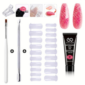 5 Pcs/set 15ml Gel Extension Nail Tool Set with Nail Brush Steel Push File 20pcs Nail Flakes Beginners Set