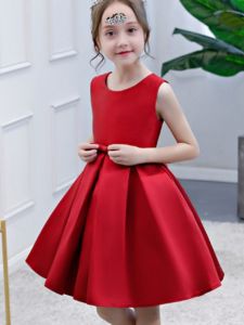 Kids Evening Dress Princess Dress Red Satin Short Temperamental Chorus Costume for Piano Performance Boys Formal Dress Girl