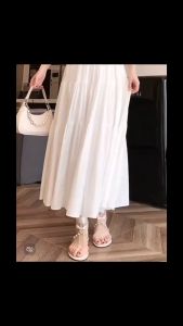 cod fashion Spring new Korean style solid color casual versatile slimming hip-covering elastic high waist mid-length skirt for women long skirt 2506