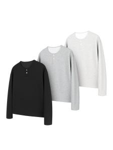 NewDecay High Count Cotton Long Sleeve round Neck Henley Base Layer Tee Youth Fashion Anti-Wrinkle Regular Fit Autumn Wear