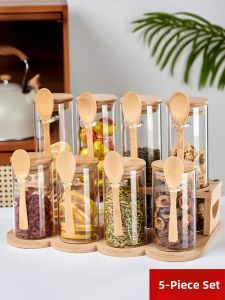 Transparent Glass Tea Leaf Storage Jar with Spoon Sealed Food Storage Container Flower Design High Borosilicate Glass Vessel